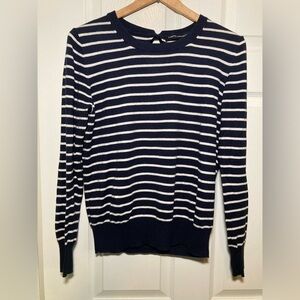 French Connection 🟣Size Large Navy and White Striped Sweater w/ Bow Back Detail